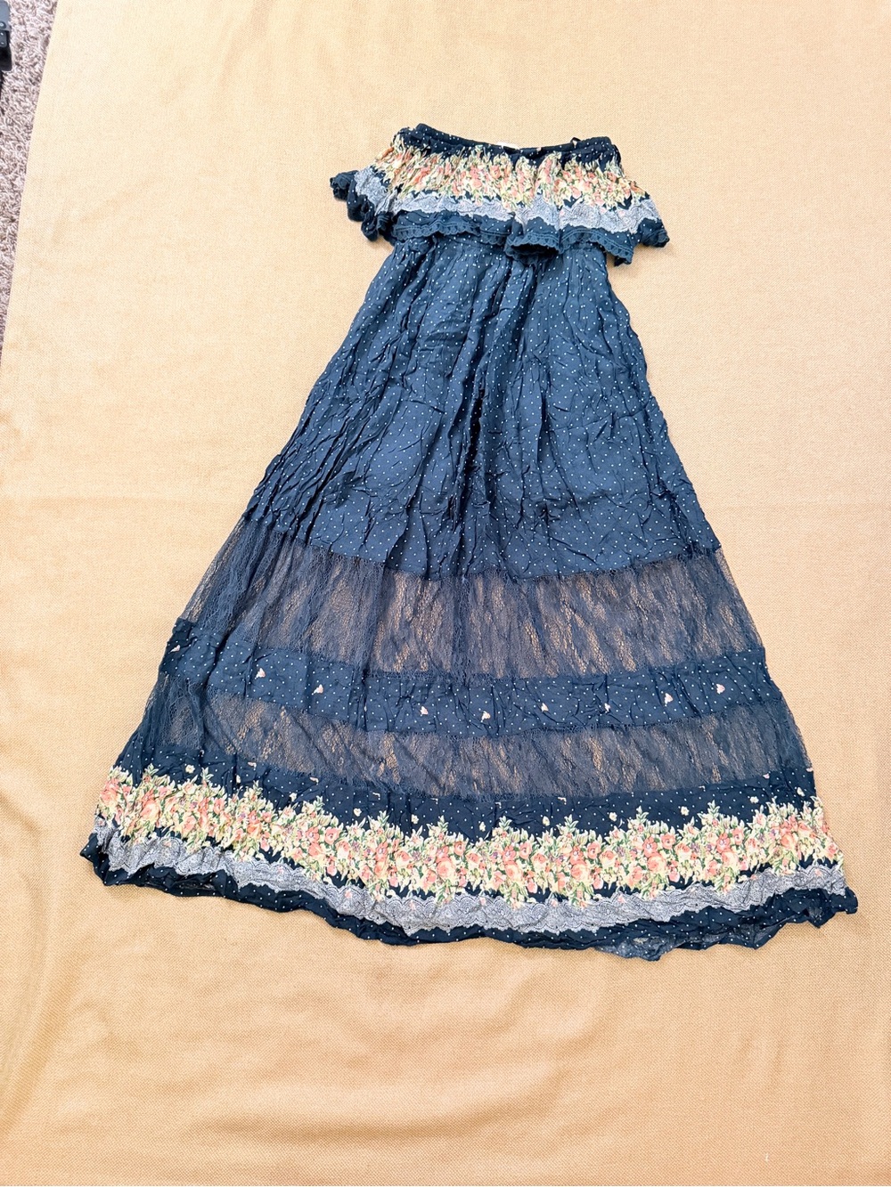Freeway Navy Floral Off-Shoulder Maxi Dress
